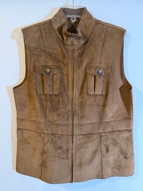 Lauren Ralph Lauren Brown Suede Like Zip-Front Vest